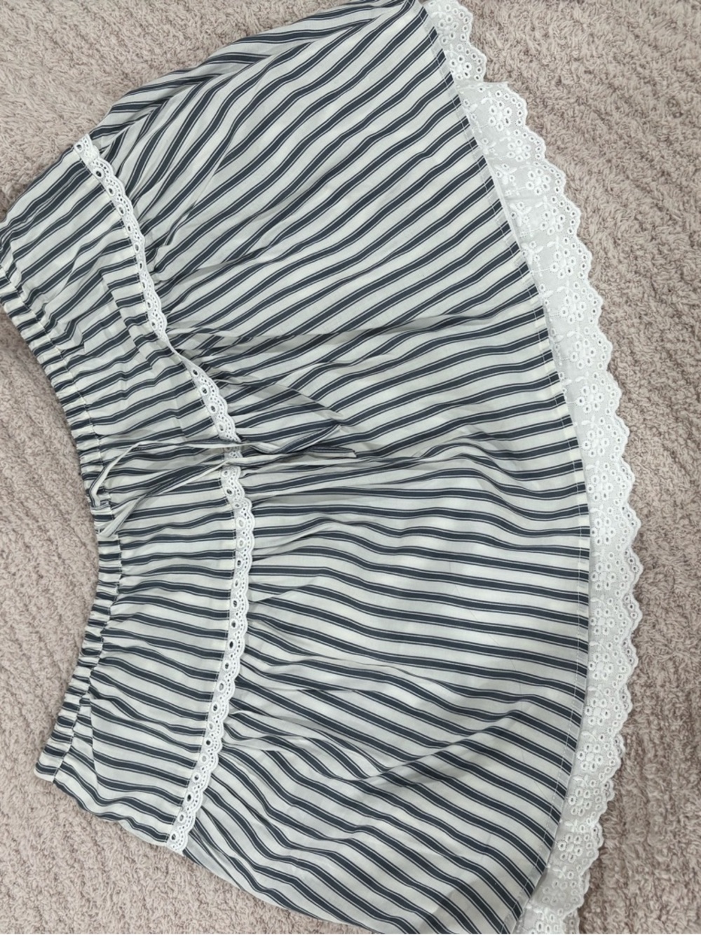 Reformation Navy & White Striped Lace-Trim Mini Skirt